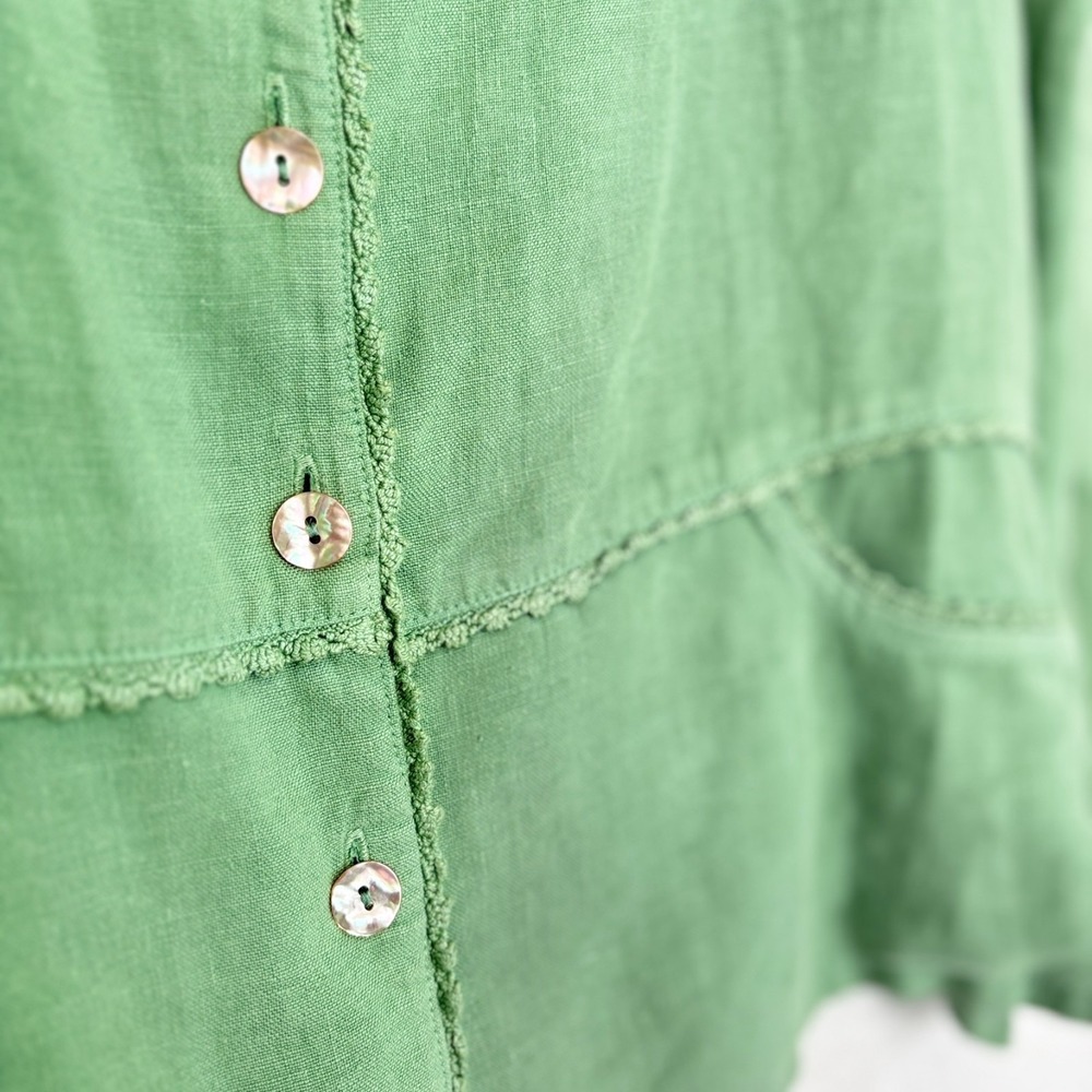 VTG Monterey Bay Linen Button Blazer cardigan pocket Pea Green Lagenlook Crochet - Picture 3 of 7
